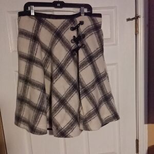 eShakti Black and Cream Plaid A-Line Skirt
